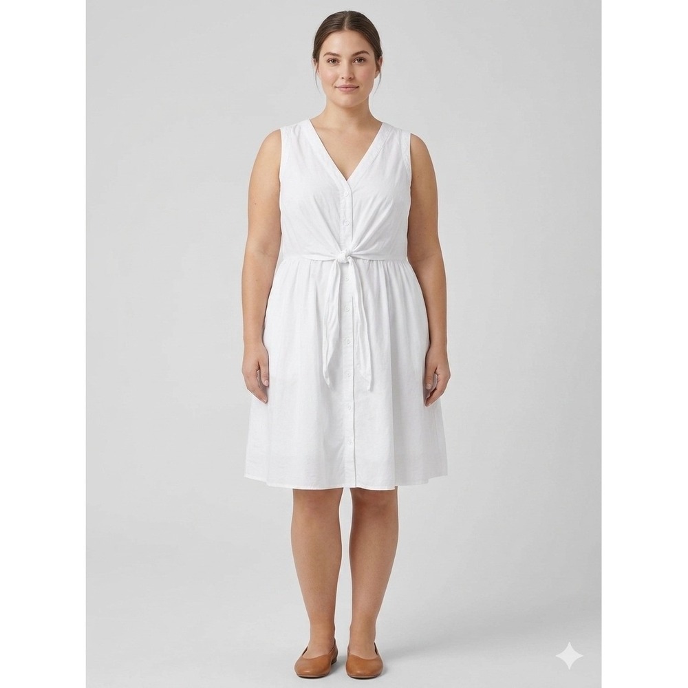 Lane Bryant‎ White Cotton Tie Front Button Down Sleeveless Midi Dress Plus Sz 28